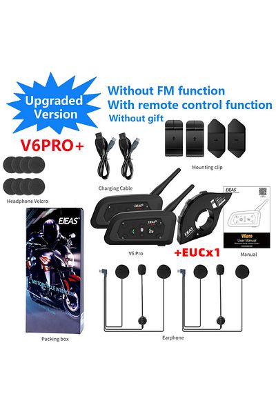 EJEAS 1xEUCx2PCSV6PROPLUS EJEAS V6 PRO +/PLUS سماعة رأس بلوتوث داخلية لخوذة الدراجات النارية مع 800M BT