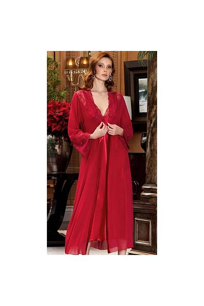 Jeremi Set pentru femei din satin de mătase zestre burgundy - Cămașă de noapte scurtă și halat de toaletă 3101