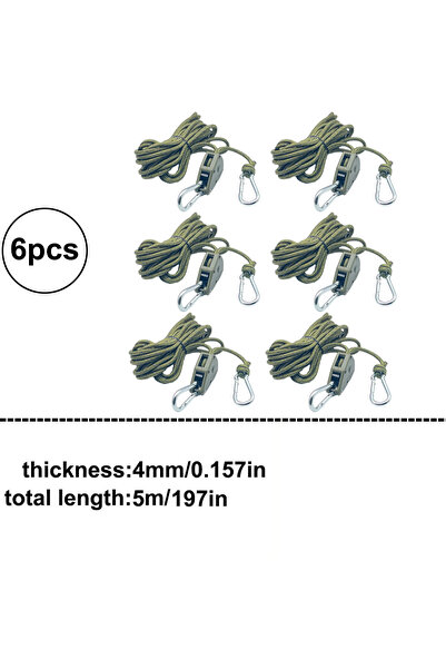 Choice 6 قطع من حبل خيمة التخييم العاكس باللون الأخضر العسكري، 6 قطع من حبل ر...