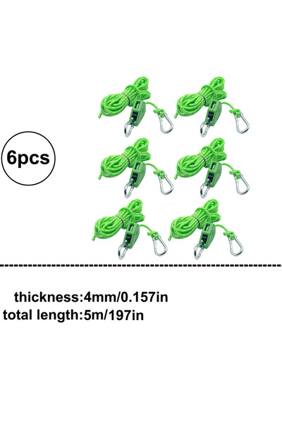Choice 6 قطع خضراء 6 قطع عاكسة لخيوط التخييم وربطات تثبيت وشد بكرة ومشبك ثابت