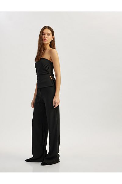 Koton Relaxed Fitting Straight Leg Trousers with Lace-Up Waist