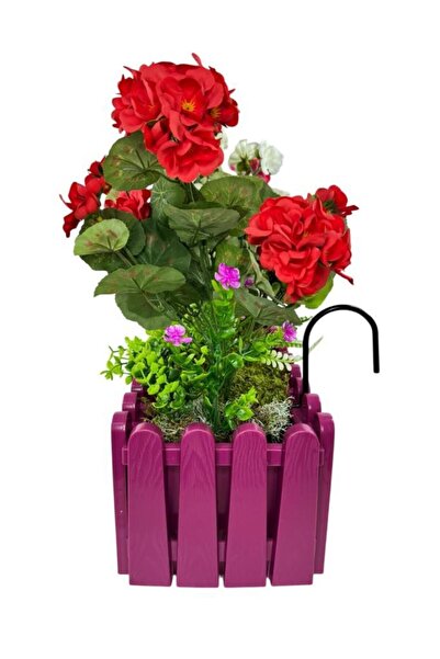 Nettenevime Yapay Çiçek Sardunya Çiçekleri Mor Çit Saksıda Küpeşte Askılı Balkon Çiçeği Çiçek Sepeti