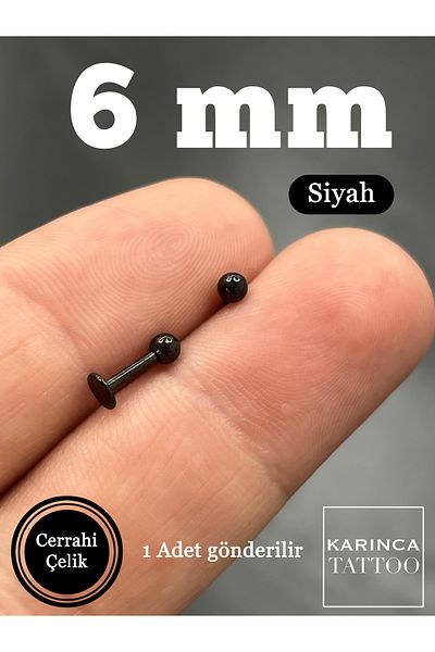 Karınca Piercing 6 mm Black Labret - Flat Conch Helix Lip Ear Tragus Piercing