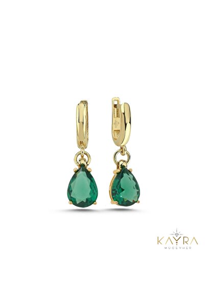 Kayra Mücevher Peridot Damla Taşlı Altın Küpe AHK11