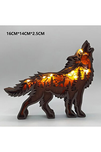 Choice زينة منزلية على شكل ذئب وحيوان خشبي صغير على شكل ذئب ووعل ودب بني مع إ...