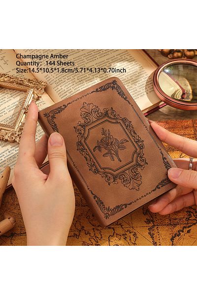Choice Champagne Amber 144 sheets Vintage Premium Genuine Leather Embossed Journal Lined Thick Paper Notebo