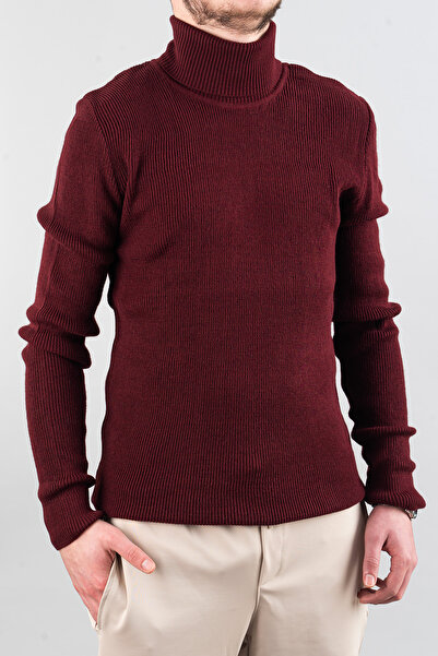 bombe Чоловічий Slim Fit кашеміровий светр з коміром-стійкою, бордовий