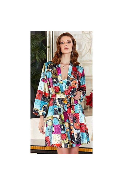 Jeremi 3124 Dowry Silk Satin Double Short Nightgown with Dressing Gown Set - Blue