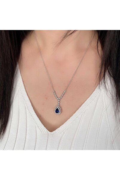 Kayra Mücevher Damla Safir Ve Pırlanta Taşlı Kolye Pk43