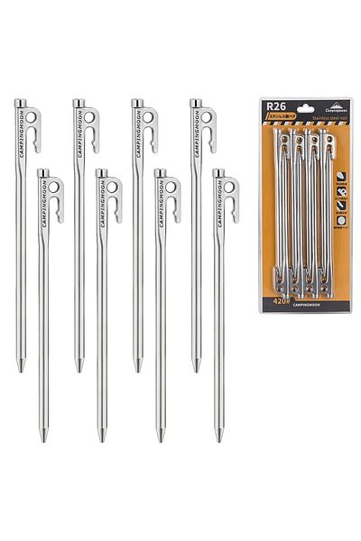 Choice R26-8 Campingmoon Heavy Duty Steel Tent Stakes Pegs with Hook and Hole Design for Outdoor Backpacki