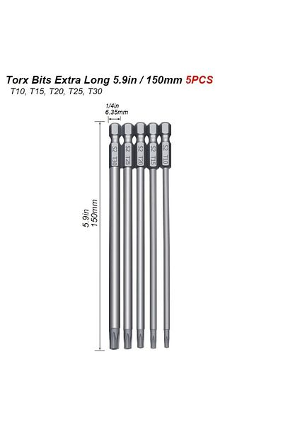 Choice Torx Bit Set 5pcs Magnetic Torx Screwdriver Set 150mm Extra Long Security Tamper Proof Star Drill Bi