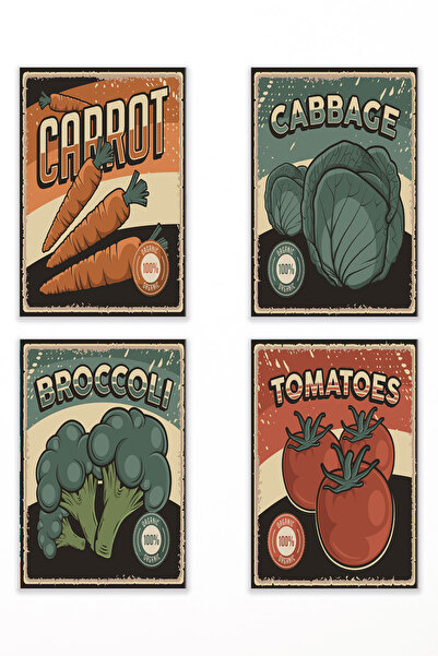 qoeuyl boutique Σετ με θέμα ρετρό λαχανικά με 4 διακοσμητικά τοίχου κουζίνας ...