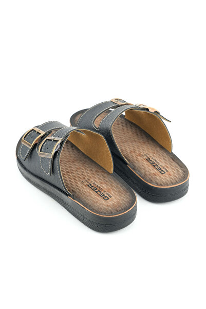 GEZER Καλοκαιρινές ανδρικές παντόφλες από συνθετικό δέρμα με δύο πόρπες με ρυθμιζόμενη άνετη σόλα