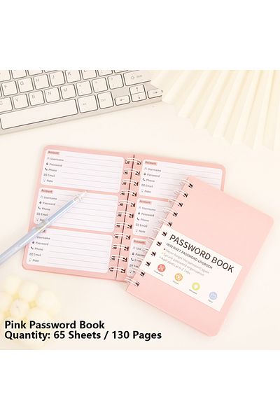 Choice Pink Password Book 65 sheets Simple PVC Hardcover Coil Password Book Advanced Address Password Manag