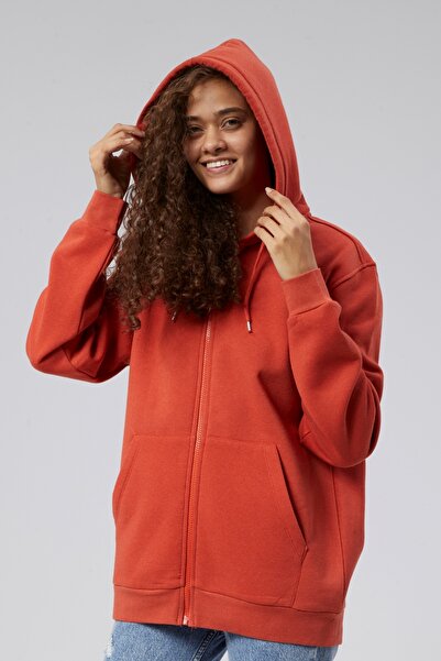 Klein-OFF Mooncover Hooded Kangaroo Pocket Zippered Sweatshirt – Tile