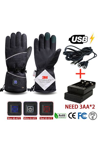 Choice BK AA and Usb Winter Gloves 3M Cotton Heating Hand Warmer Electric Thermal Gloves Waterproof Snowboa