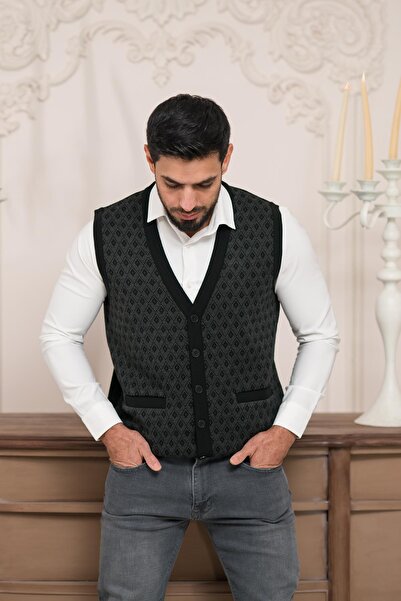 Woolen World Регулярний крій, з кишенями спереду, без рукавів, з візерунком, чоловічий трикотажний жилет