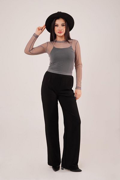 Hipo Trend Transparent Gray Tulle Basic Blouse