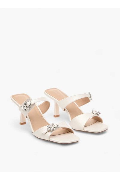 Flora Bella by Shoexpress Flora Bella Embellished Slip-On Sandals with Flared Heel