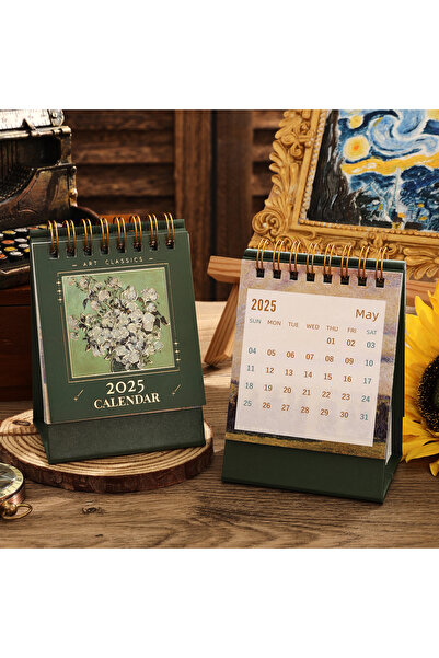 Choice White Rose 1 pc 2025 Vintage Mini Bronzing Painting Desk Calendar Tabletop Flip Monthly Calendar Stu