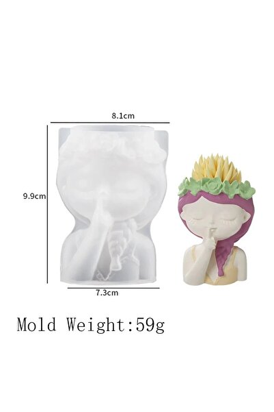 choice2 قالب سيليكون على شكل مزهرية على شكل فتاة نائمة مع إكليل زهور مصنوع من...
