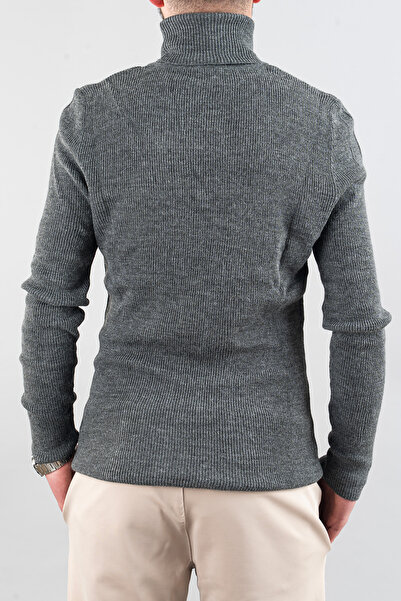 bombe Erkek Slim Fit Balıkçı Yaka Pamuklu Boğazlı Kazak Gri