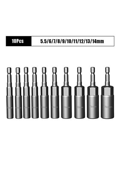 Choice 10 Pcs 10/15Pcs Length Deepen Impact Socket Adapter 5.5-19mm Power Nut Driver Socket Set 1/4-inch Sc
