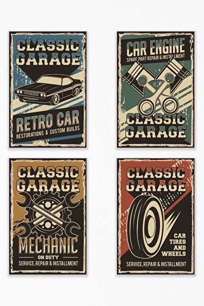 qoeuyl boutique Κλασικό Γκαράζ Ρετρό Σετ με θέμα το αυτοκίνητο με 4 διακοσμητ...