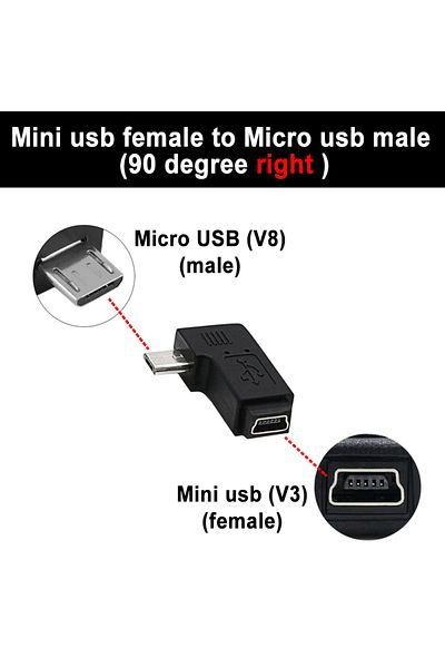 Choice V3 to V8 right bend Micro USB Female to Mini USB Male Adapter 5pin Data Sync 90 Degree Elbow Convert