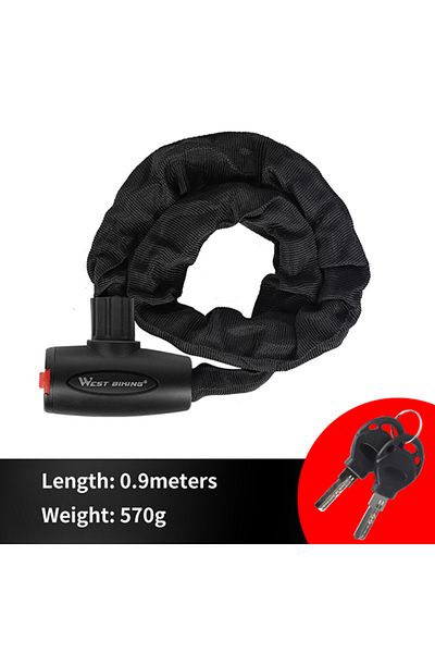 West Biking 0.9M Length WEST BIKING Anti-theft Bicycle Lock MTB Road Bike Safety Chain Lock With 2 Keys Outdoor