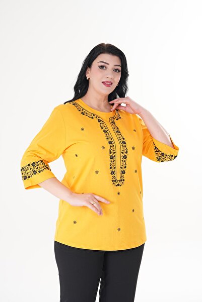 Siyezen Plus Size Floral Print Capri Sleeve Blouse