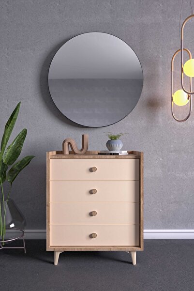 FUHO İda 4 Çekmeceli Şifonyer Meşe-Vizon Bej