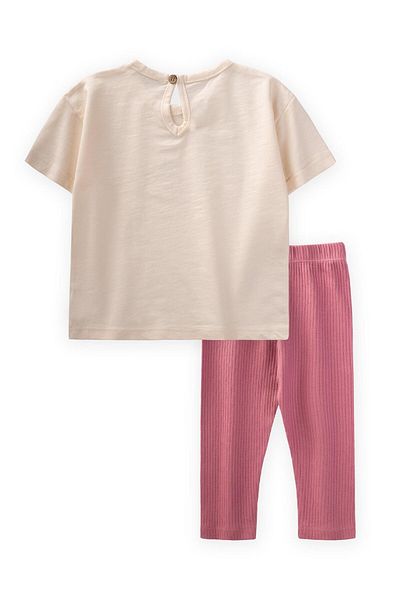 Cigit 1-8 Years Ecru T-Shirt and Vase Printed Tights Set