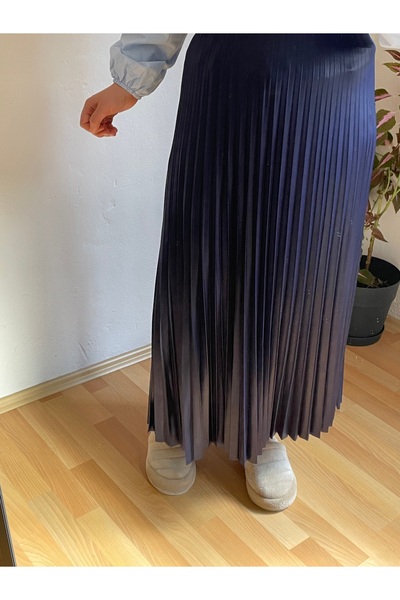 MODA Beli lastikli deri görünümlü pileli Tesettür etek