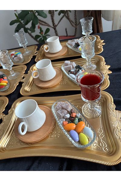 DİBA AVM 6-Person Luxury 30-Piece Single Presentation Tray Cup Set Coffee Side Water Glass Turkish Delight Bowl Presentation Set