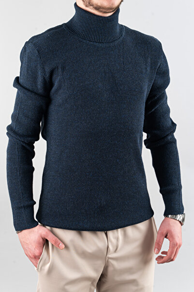 bombe Чоловічий Slim Fit Казак з коміром-стійкою з бавовни, темно-синій