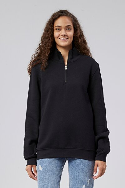 M MOONCOVER سترة نسائية دافئة بسحاب نصفي من Mooncover – أسود