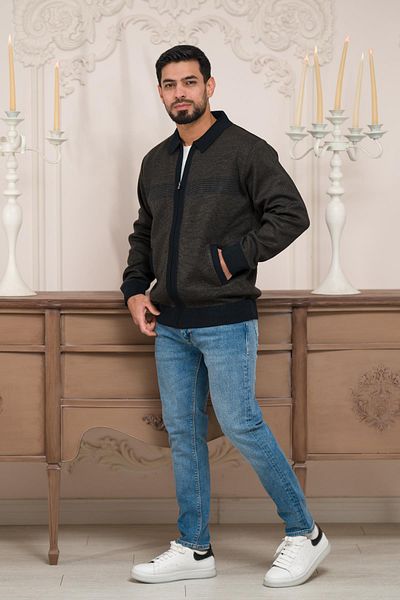 Woolen World Ζακέτα από πλέγμα από ατσάλι με κλασική κοπή με φερμουάρ με γιακά πόλο