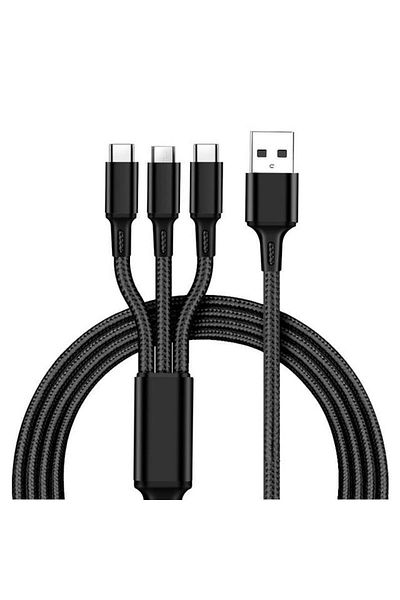 Choice 1.2m Black 2.4A Braided One Drag Three USB-A For Apple Android Type-c/USB-C Fast Charging Cable 1.2m