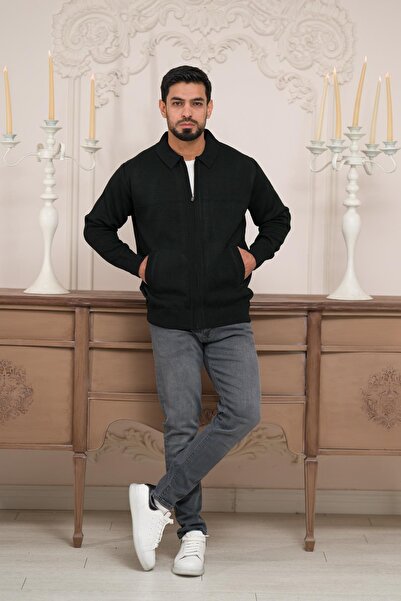 Woolen World Polo Yaka Fermuar Kapamalı Klasik Kesim Astarlı Çelik Örgü Hırka