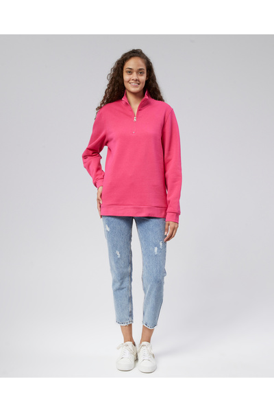 VİPER Γυναικείο φούτερ με μισό φερμουάρ Mooncover με όρθιο γιακά – Φούξια