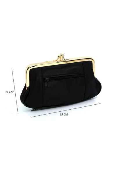 KY Black Genuine Leather Clip-On Scholarship Women's Wallet Card Holder