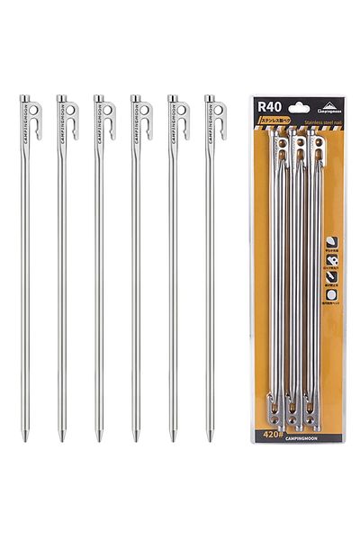 Choice R40-6 Campingmoon Heavy Duty Steel Tent Stakes Pegs with Hook and Hole Design for Outdoor Backpacki