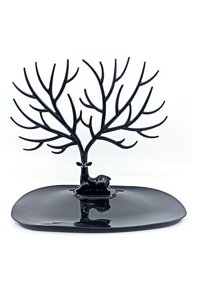 jetfast Black Color Deer Design Jewelry Stand Ring Necklace Jewellery Hanger Organizer