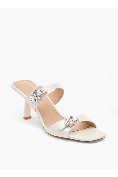 Flora Bella by Shoexpress Flora Bella Embellished Slip-On Sandals with Flared Heel