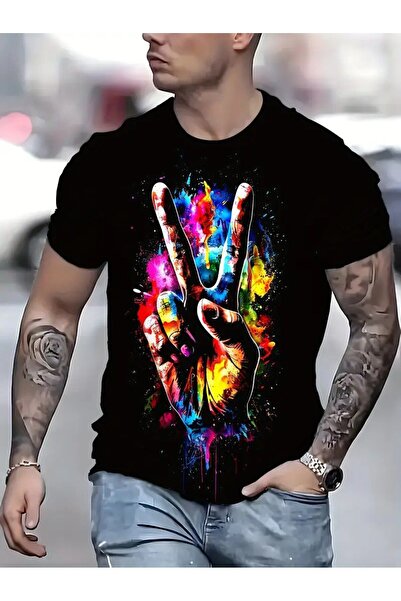 LAND MODA Unisex Print Λεπτομερές Oversize απλό μπλουζάκι