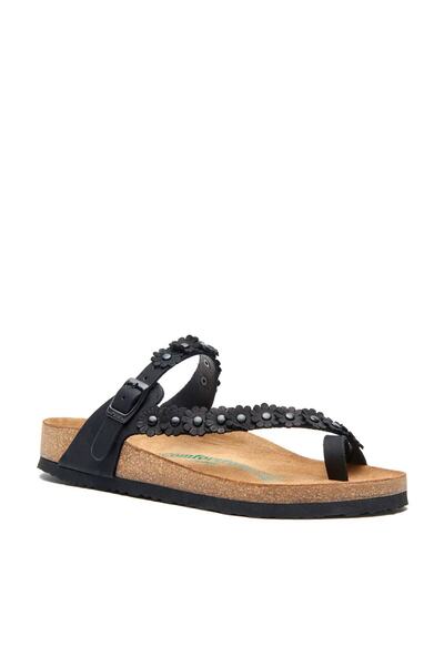 Comfortfüsse شبشب نسائي من جلد نوبوك أسود بنعل تشريحي من الفلين - إليفا