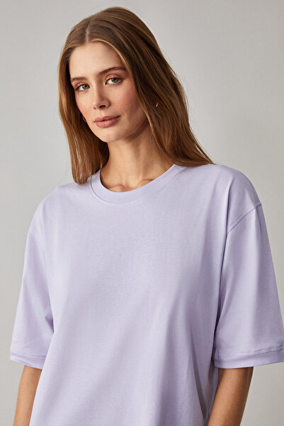 GRIMELANGE Women's Organic Cotton Relaxed Fit Lilac T-Shirt