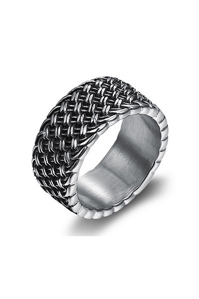 Chavin Gray Striped Men's Steel Ring Eh78
