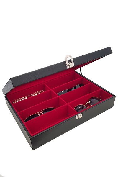 Chavin 8 Pieces Black Leather Inside Red Wooden Glasses Box St8-6